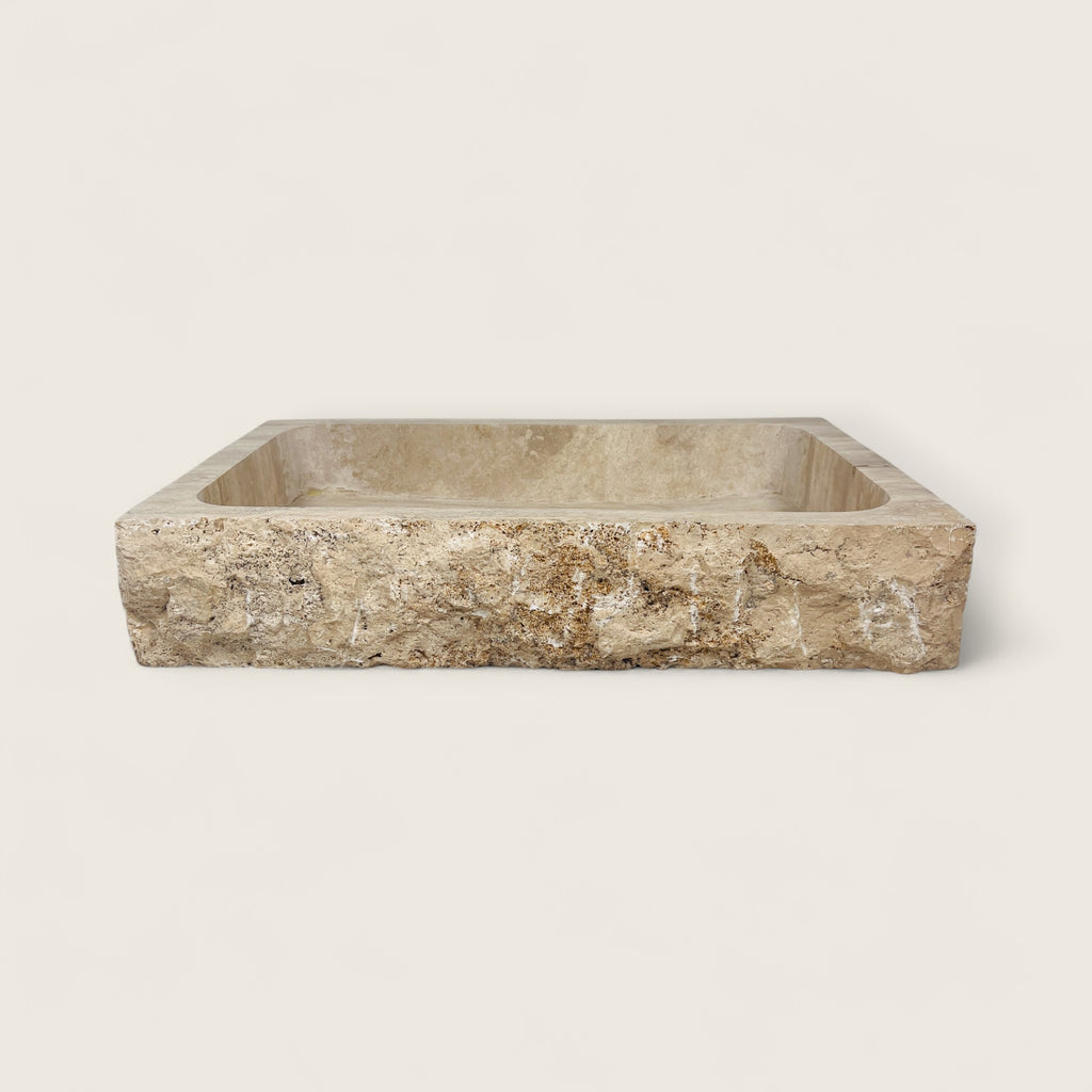 Beige-Streaked Rectangle Travertine Sink
