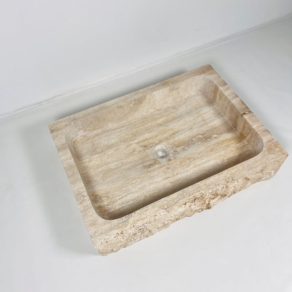 Beige-Streaked Rectangle Travertine Sink