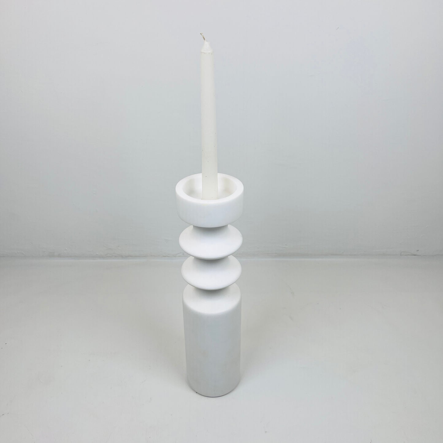 Dual Ringed Candle Stand - White