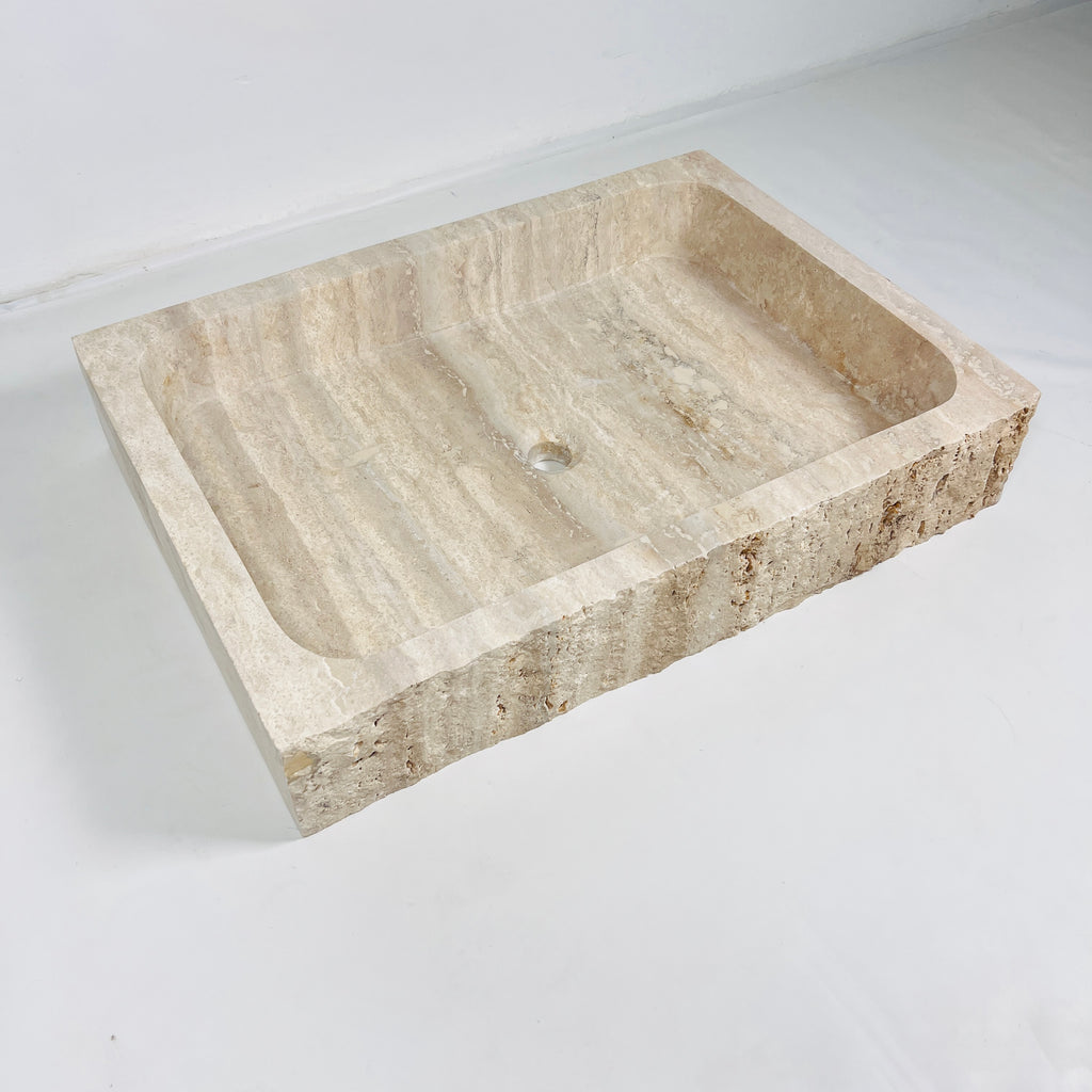 Beige-Streaked Rectangle Travertine Sink