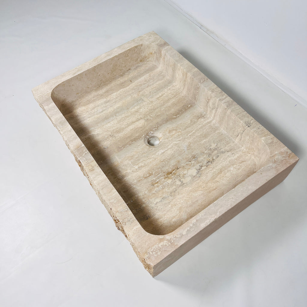 Beige-Streaked Rectangle Travertine Sink