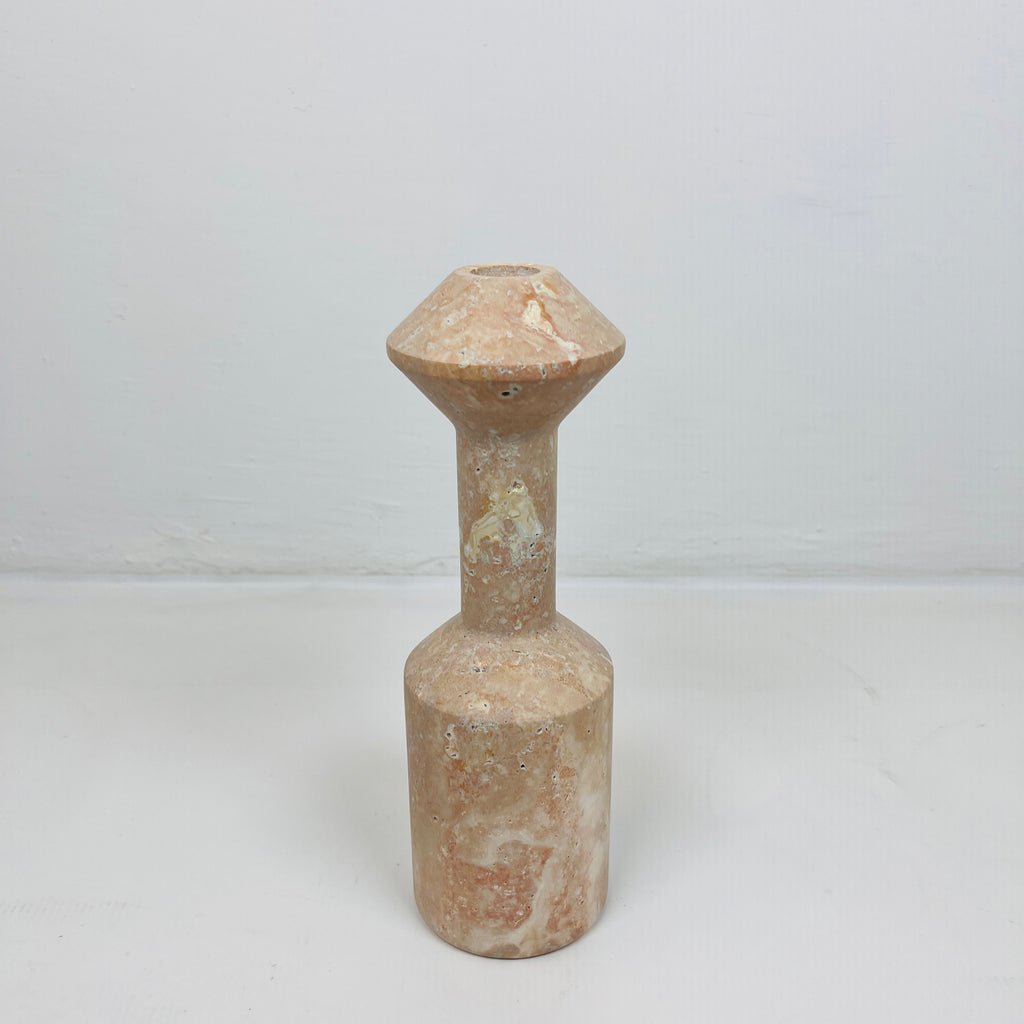 Long Bottled Light Red Travertine Candle Stand