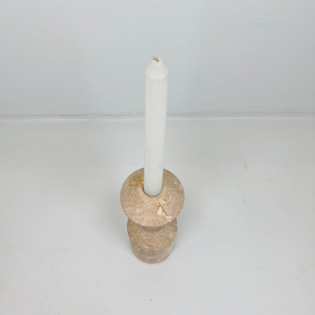 Long Bottled Light Red Travertine Candle Stand