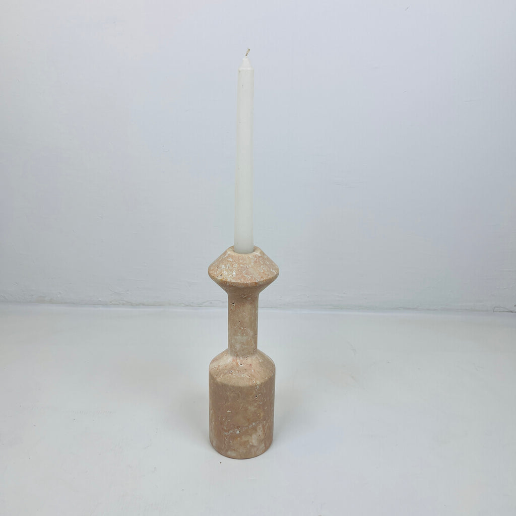 Long Bottled Light Red Travertine Candle Stand