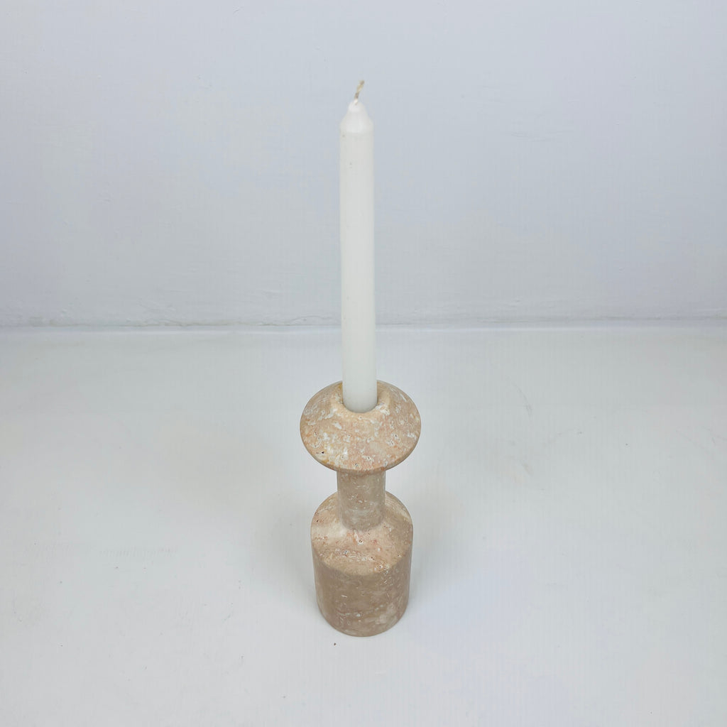 Long Bottled Light Red Travertine Candle Stand