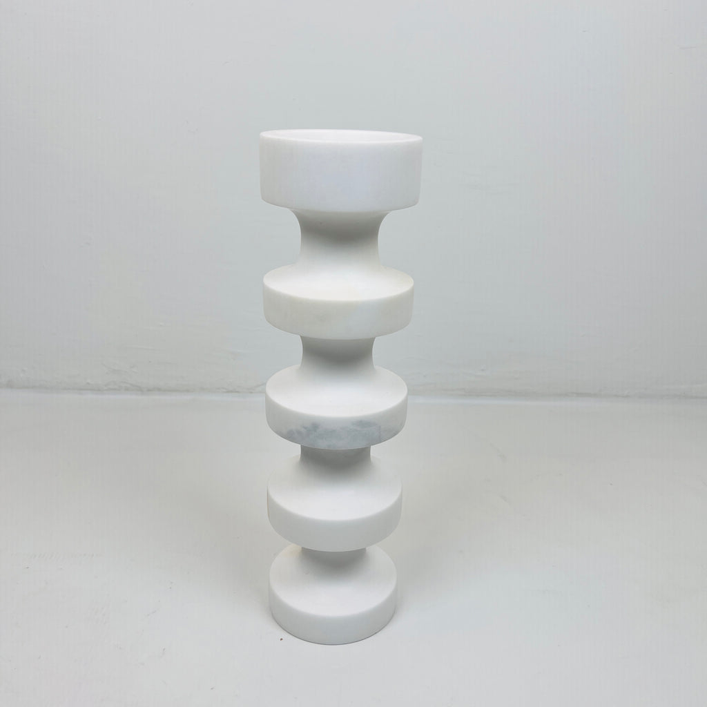 Stacked Disc White Marble Candle Stand (Medium)