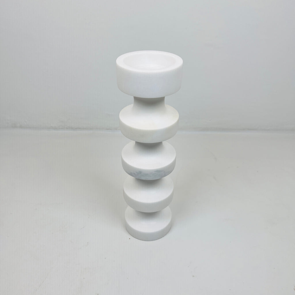 Stacked Disc White Marble Candle Stand (Medium)