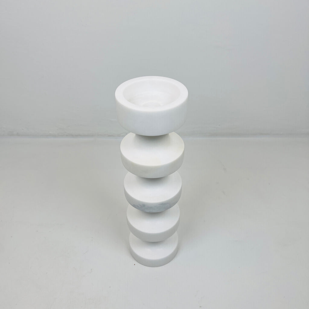 Stacked Disc White Marble Candle Stand (Medium)