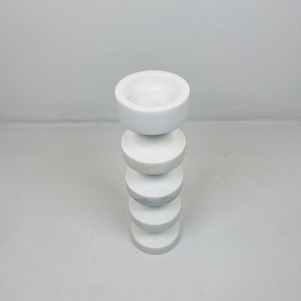 Stacked Disc White Marble Candle Stand (Medium)