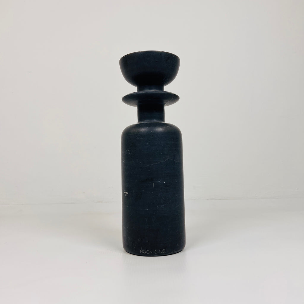 Ringed Bottle Black Marble Candle Stand