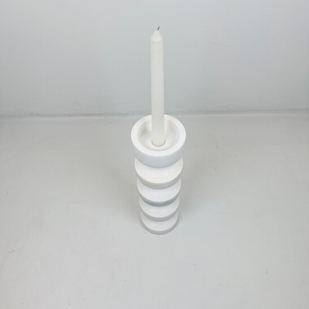 Stacked Disc White Marble Candle Stand (Medium)