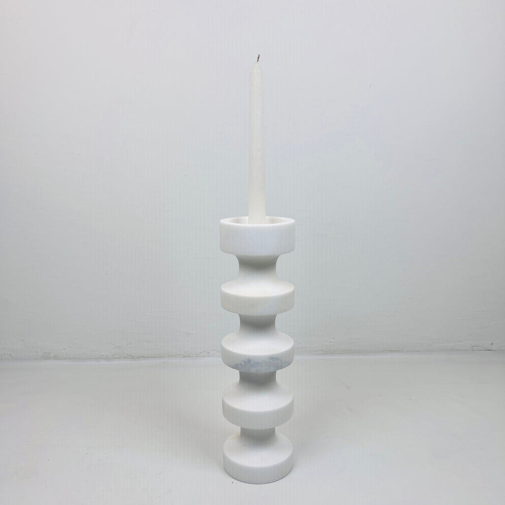 Stacked Disc White Marble Candle Stand (Medium)