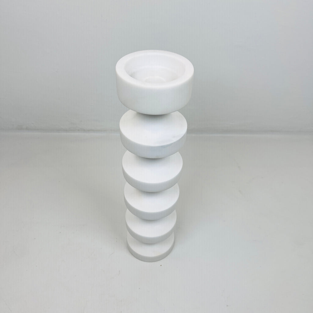 Stacked Disc White Marble Candle Stand (Large)