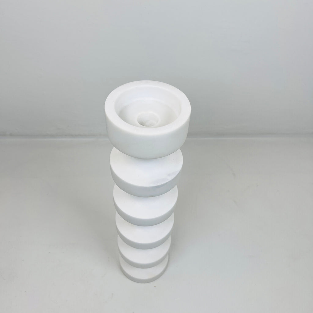 Stacked Disc White Marble Candle Stand (Large)