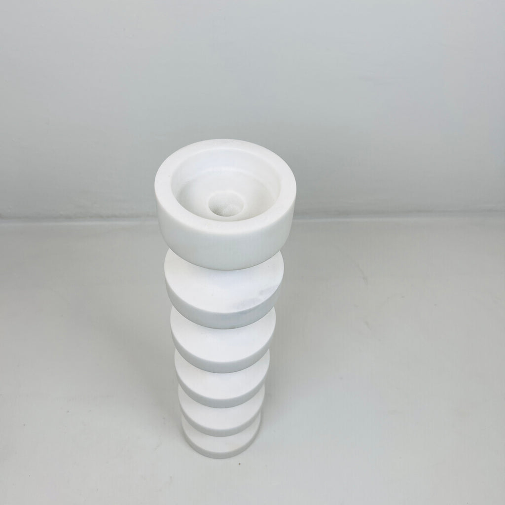 Stacked Disc White Marble Candle Stand (Large)