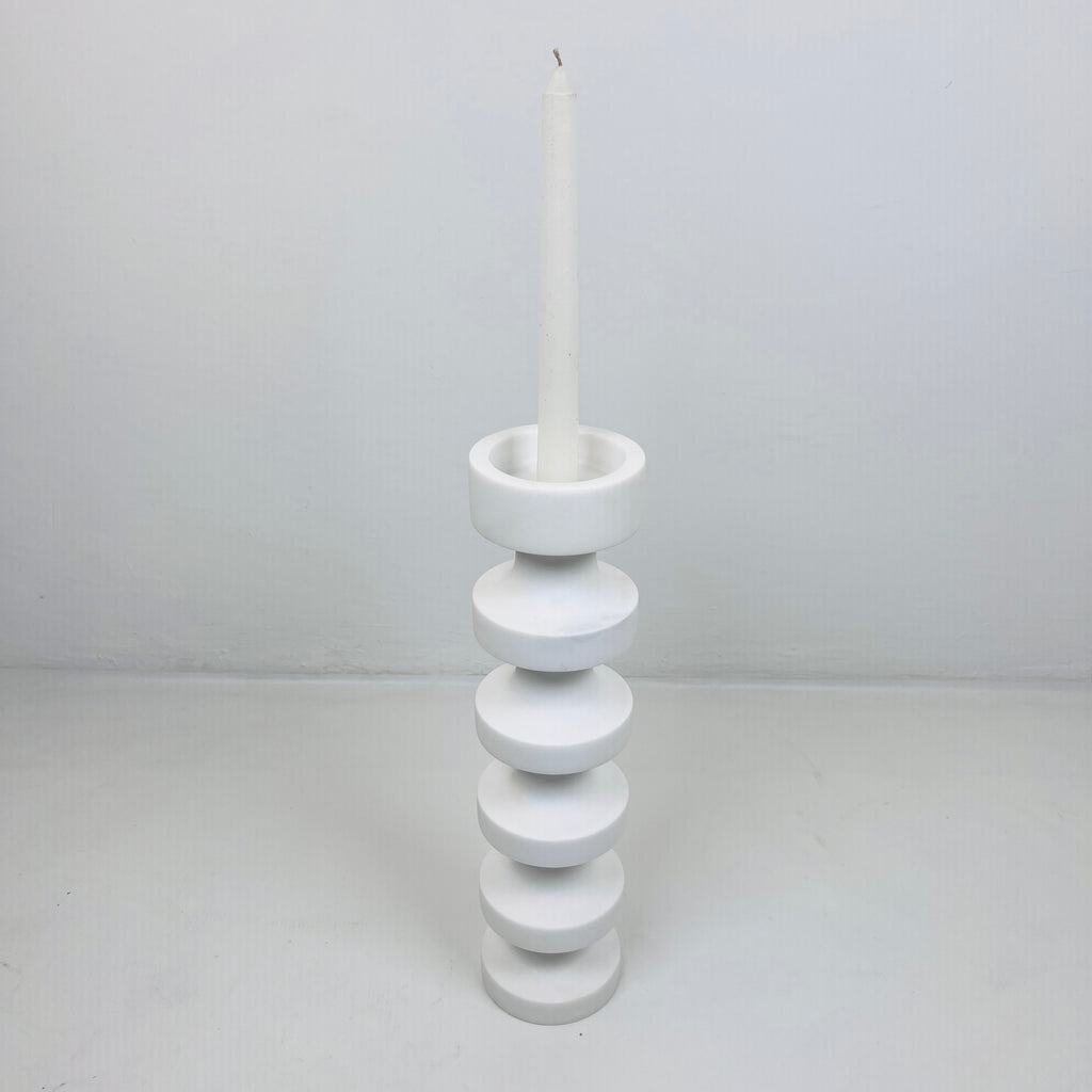 Stacked Disc White Marble Candle Stand (Large)