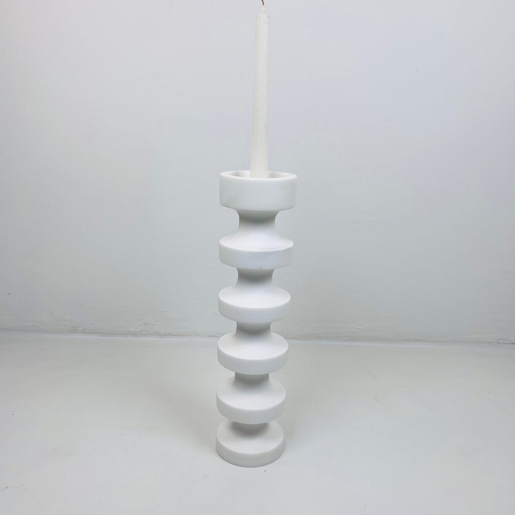 Stacked Disc White Marble Candle Stand (Large)