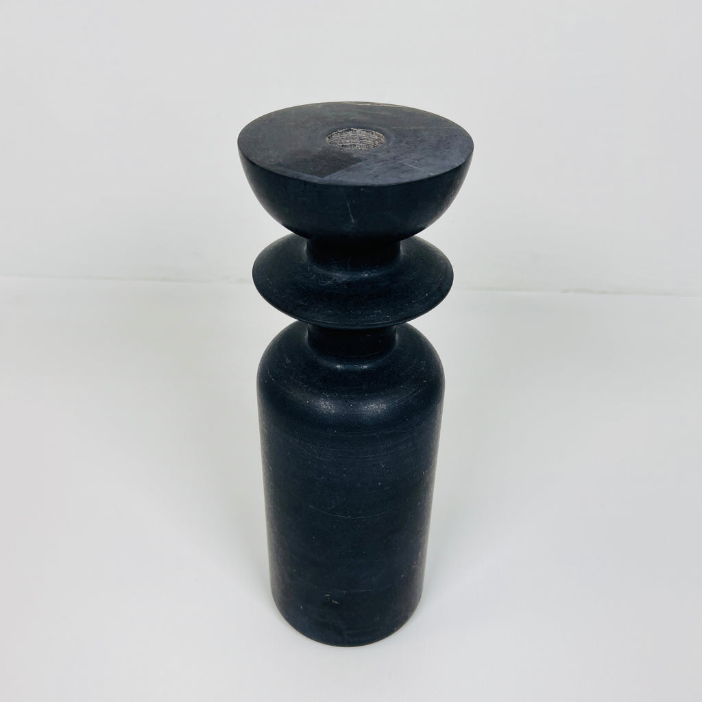 Ringed Bottle Black Marble Candle Stand