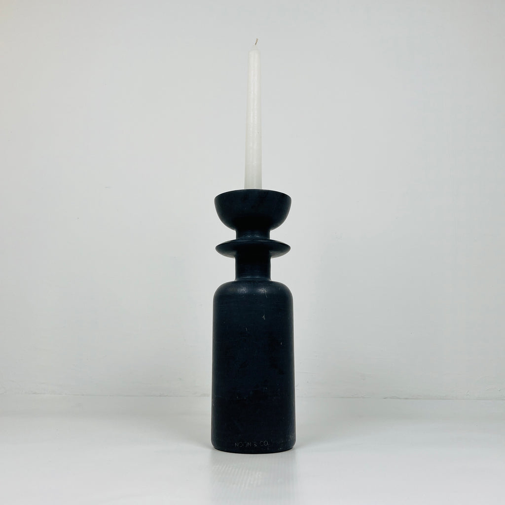 Ringed Bottle Black Marble Candle Stand