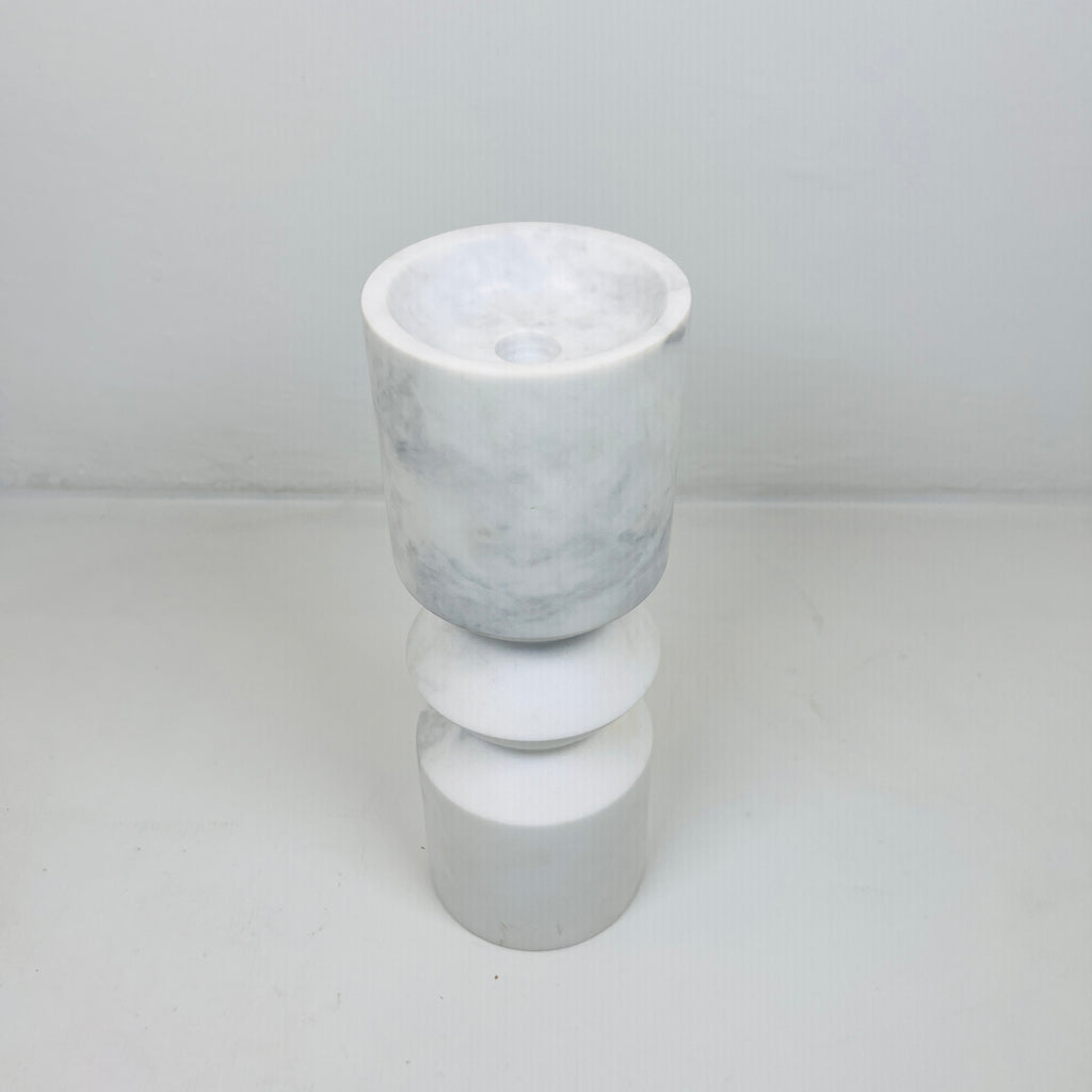 Bulged Disc Light Grey Streaked Marble Candle Stand