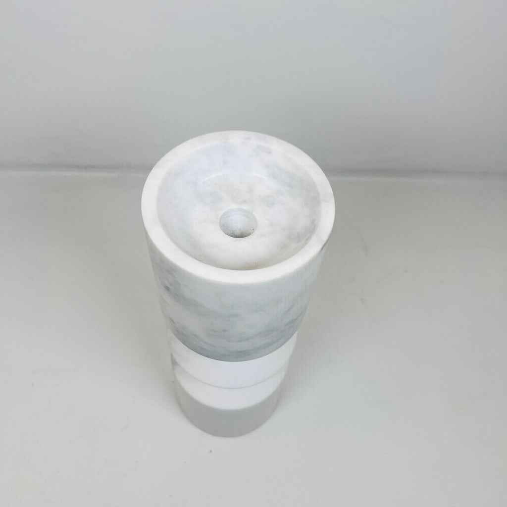 Bulged Disc Light Grey Streaked Marble Candle Stand