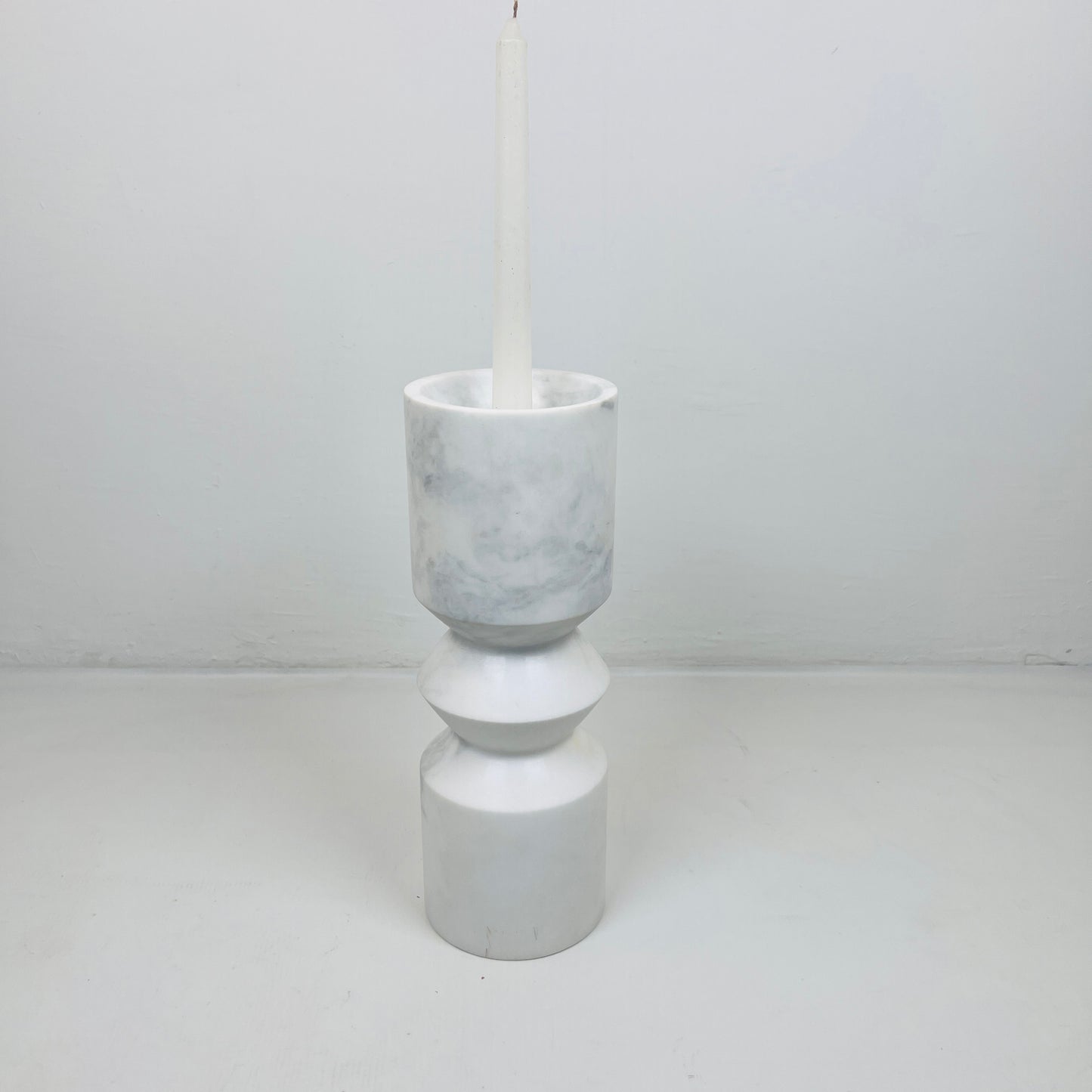 Bulged Disc Candle Stand - White