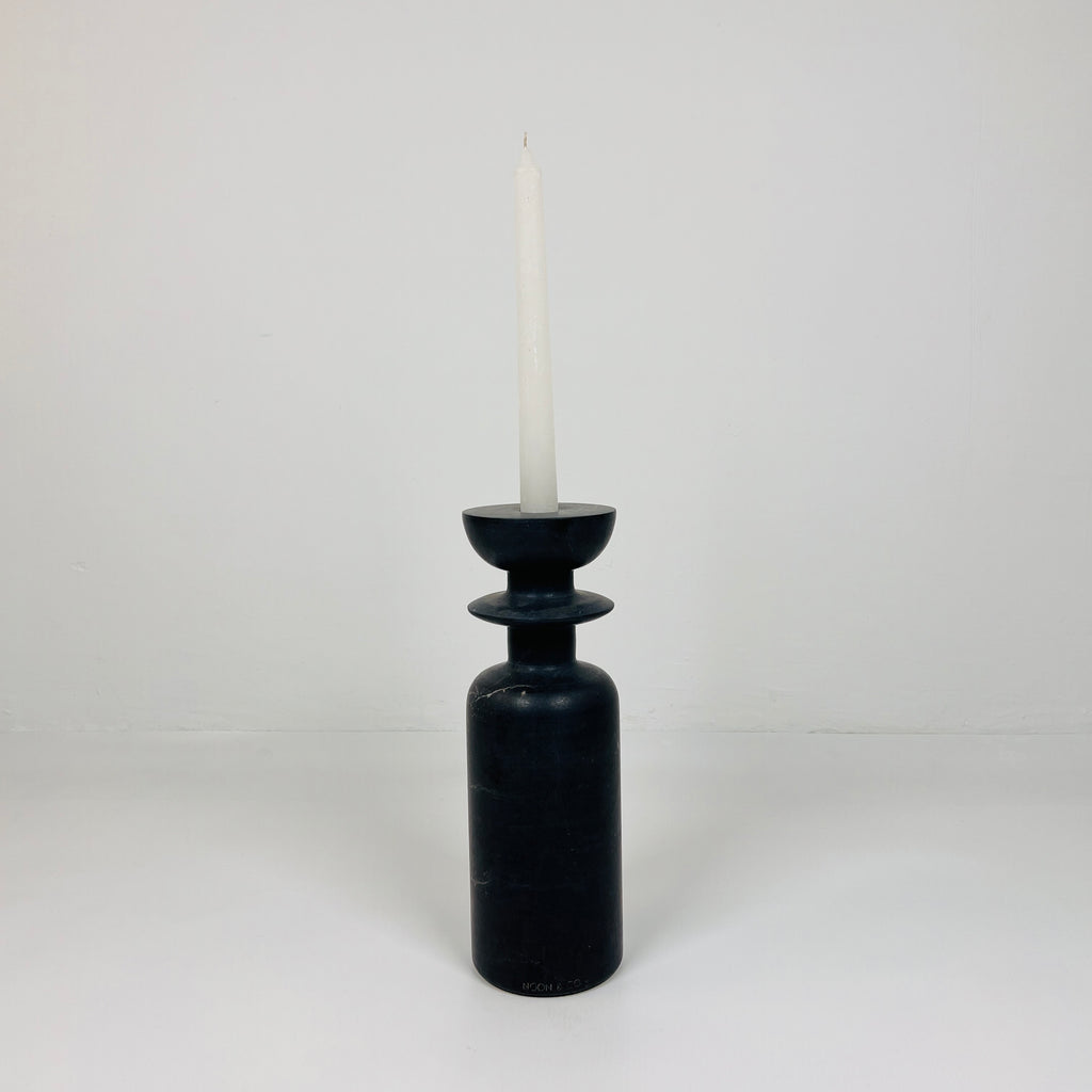 Ringed Bottle Black Marble Candle Stand