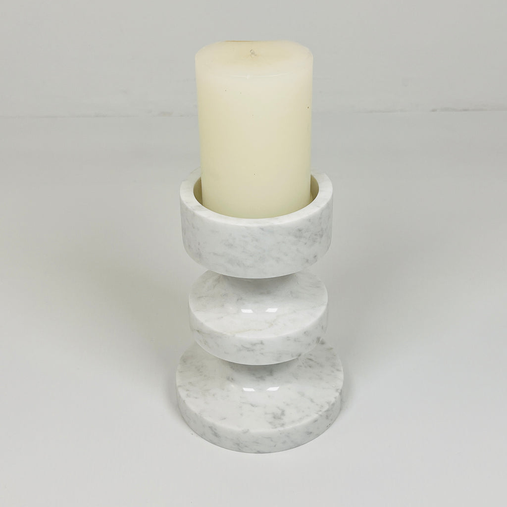 Stacked Disc Grey Marble Candle Stand (Small)