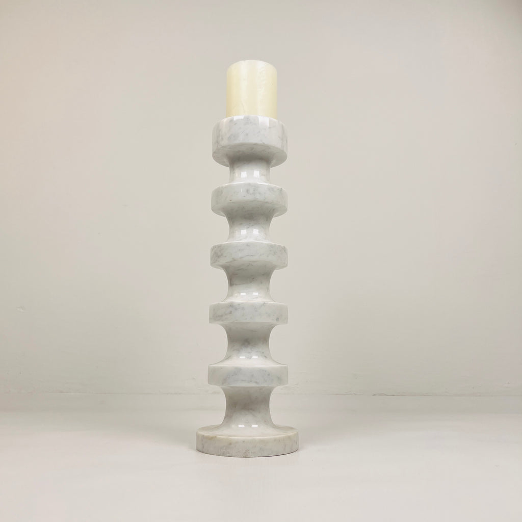 Stacked Disc Grey Marble Candle Stand (Large)