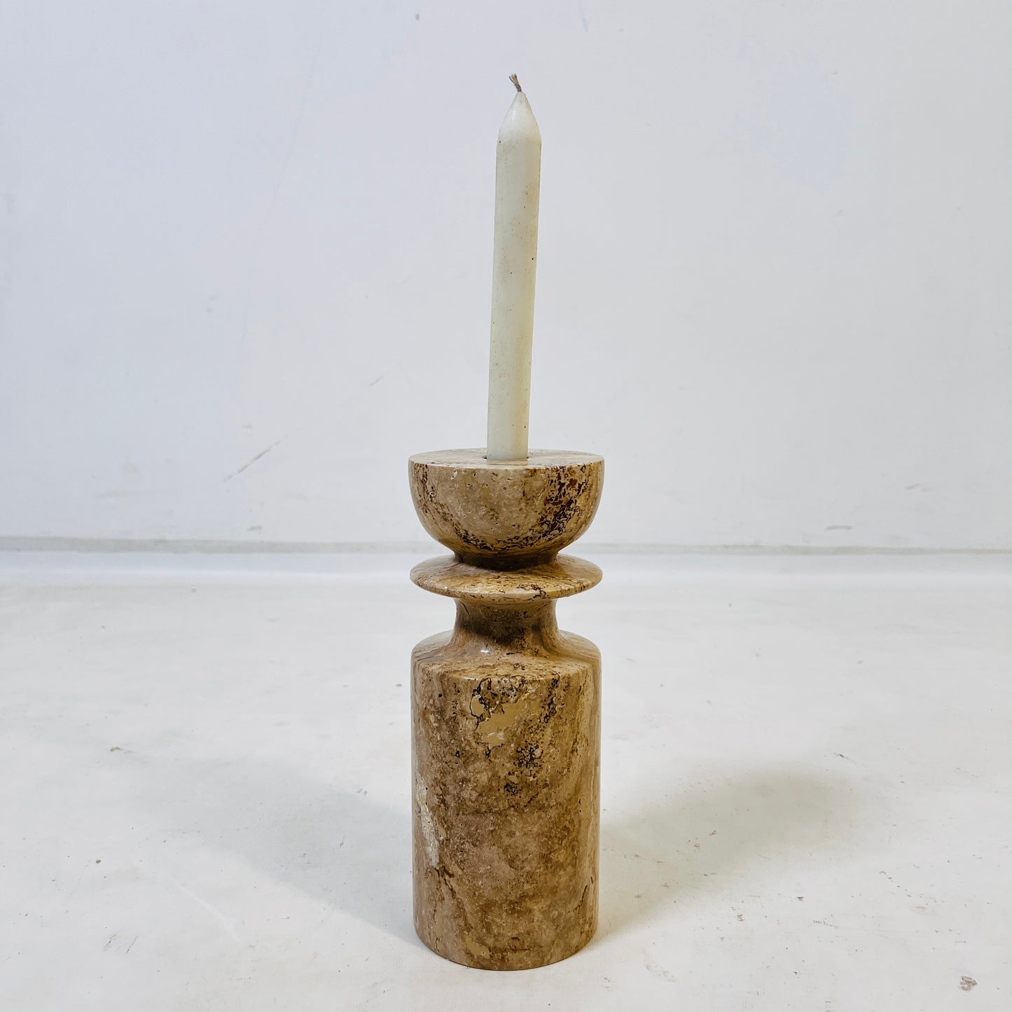Collared Candle Stand - Travertine