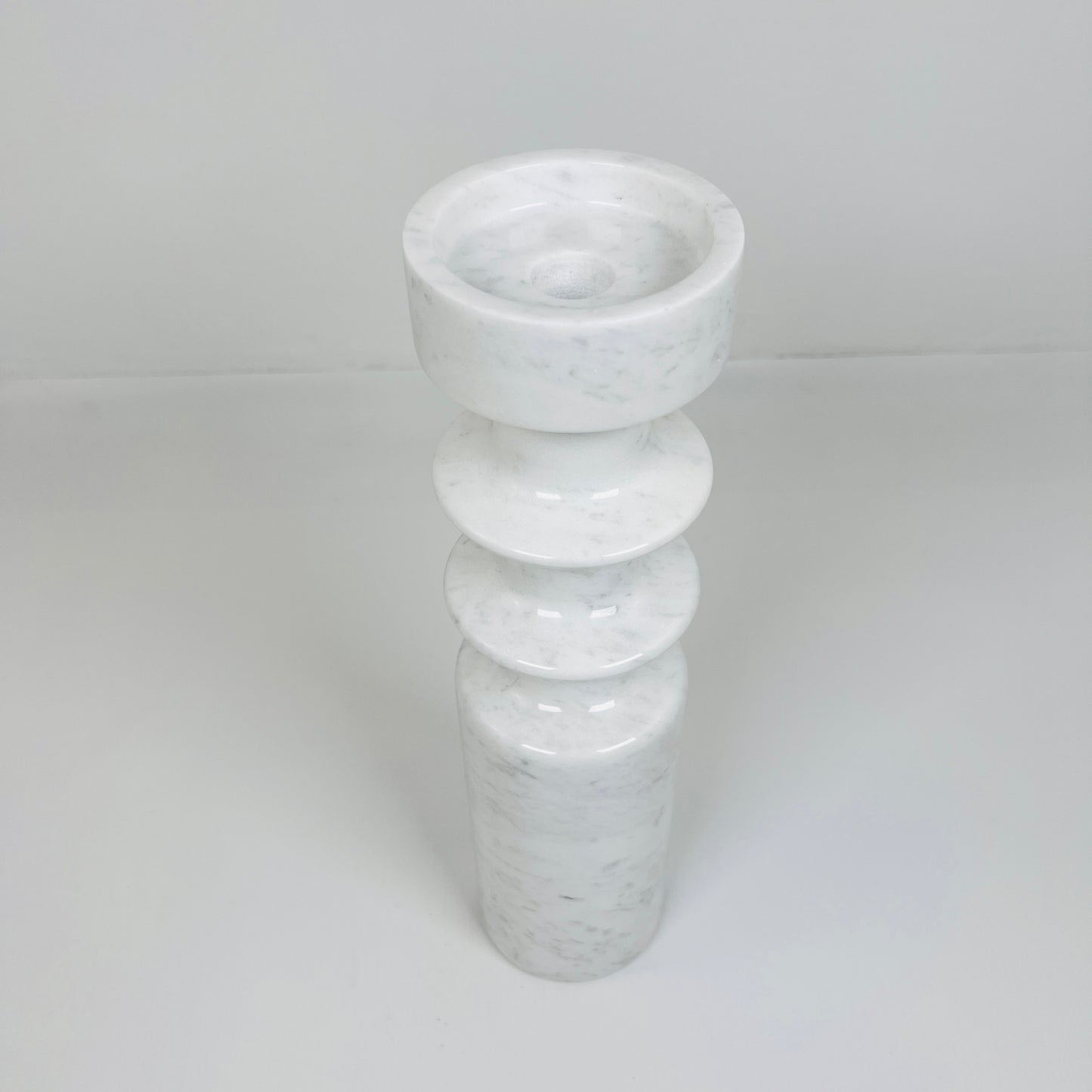 Dual Ringed Candle Stand - White & Gray