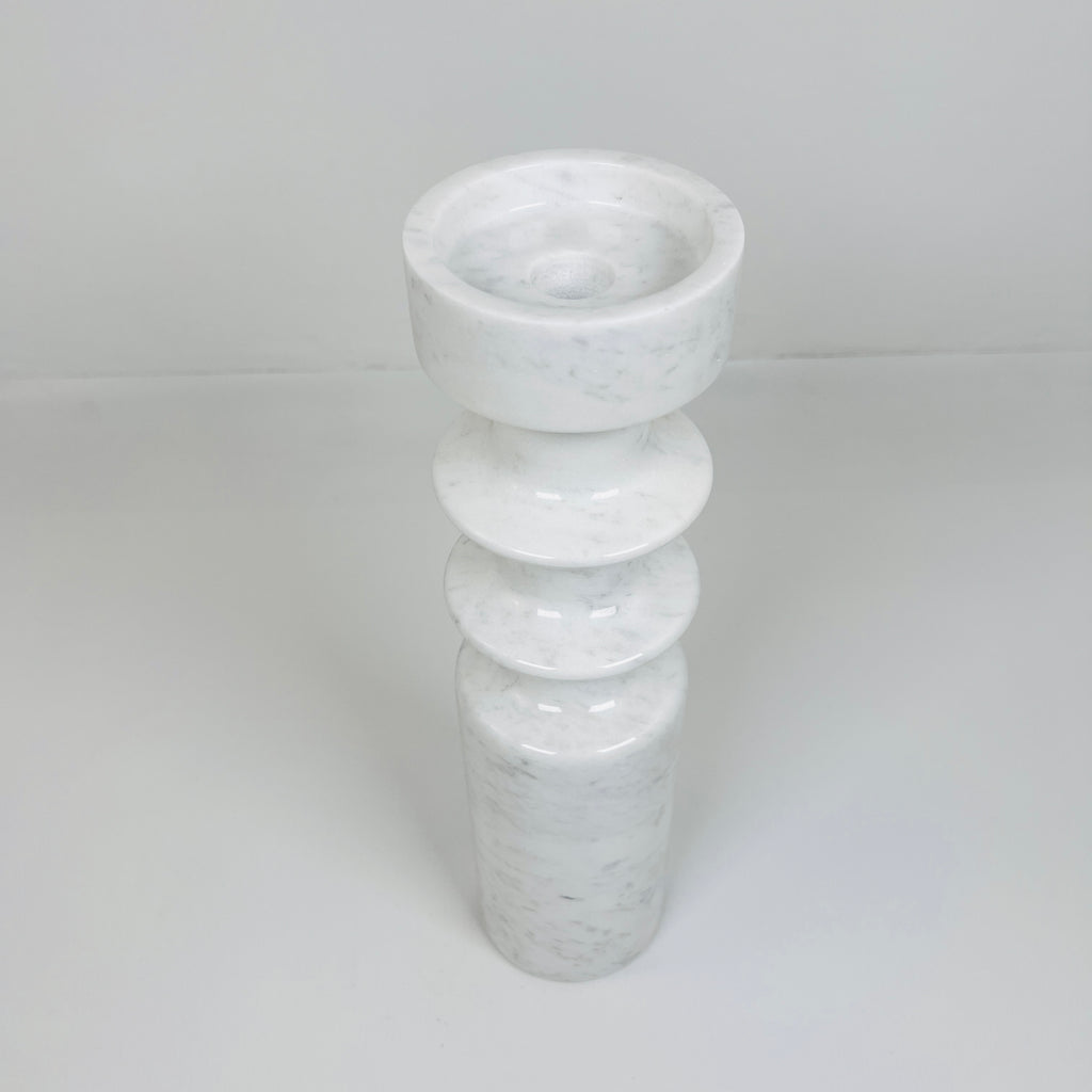 Bulged Disc Grey Marble Candle Stand