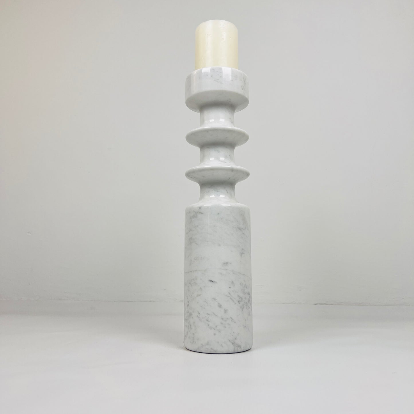 Dual Ringed Candle Stand - White & Gray