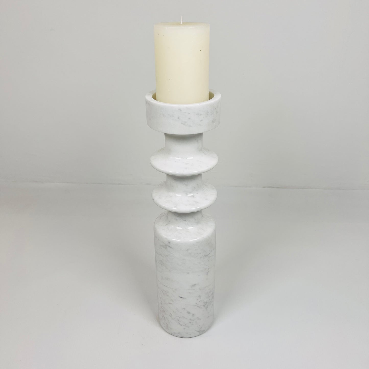 Dual Ringed Candle Stand - White & Gray