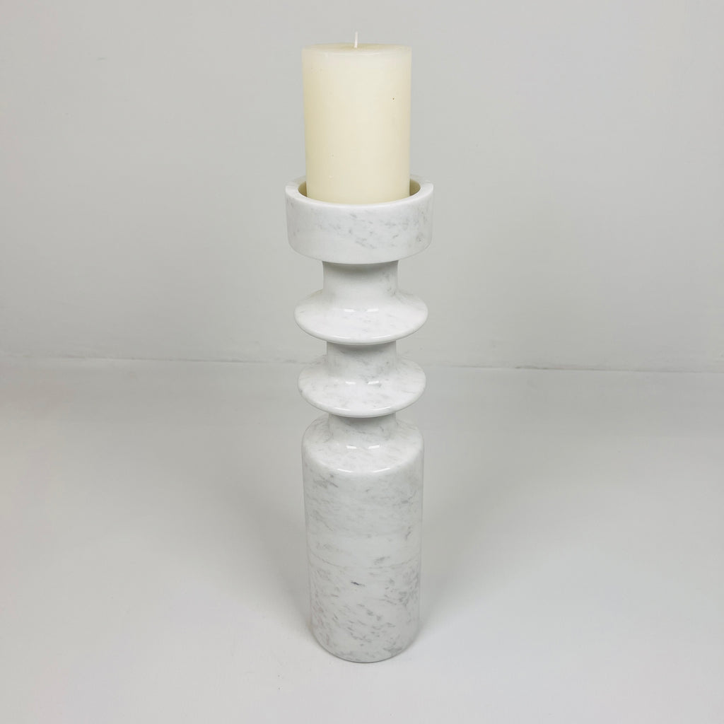 Bulged Disc Grey Marble Candle Stand