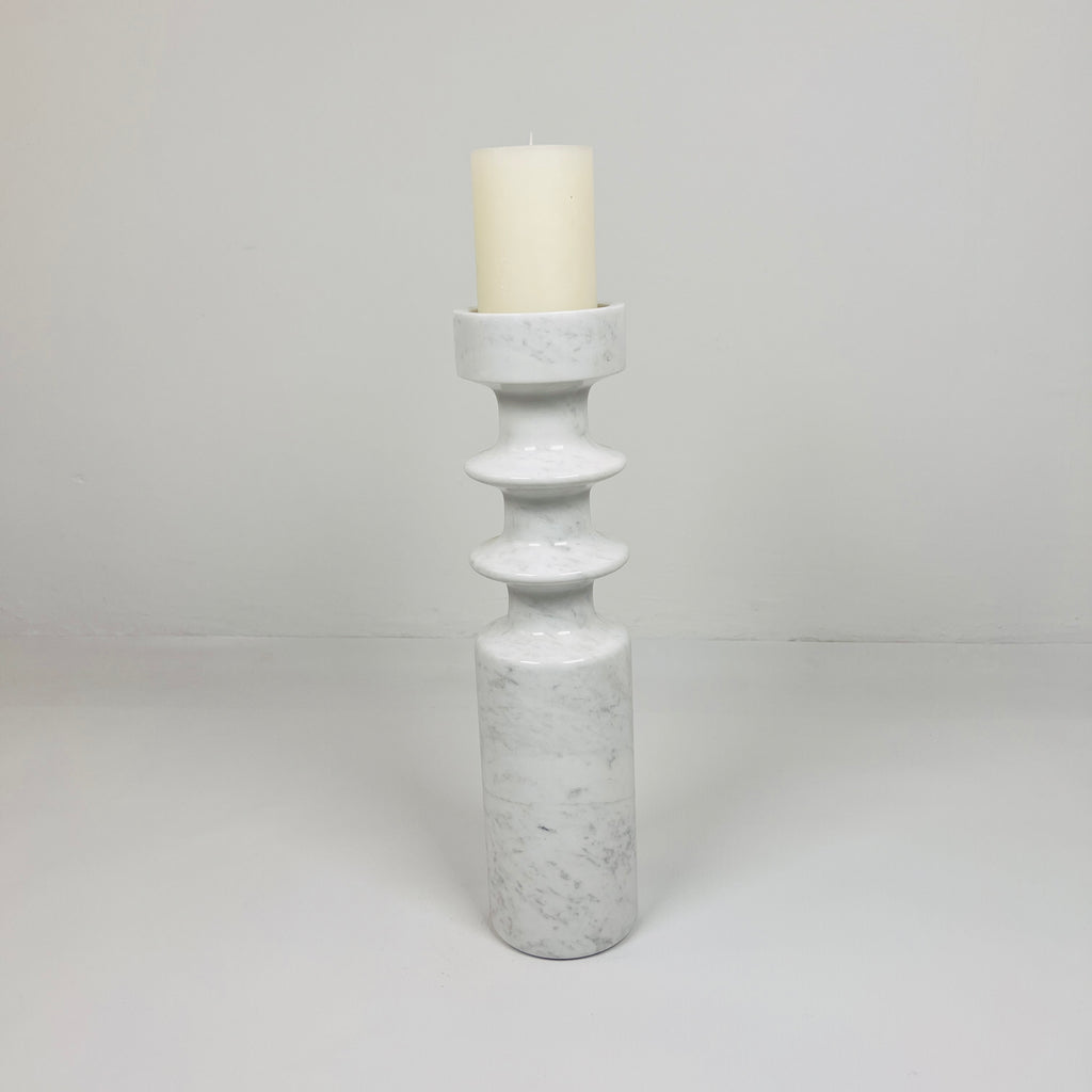 Bulged Disc Grey Marble Candle Stand