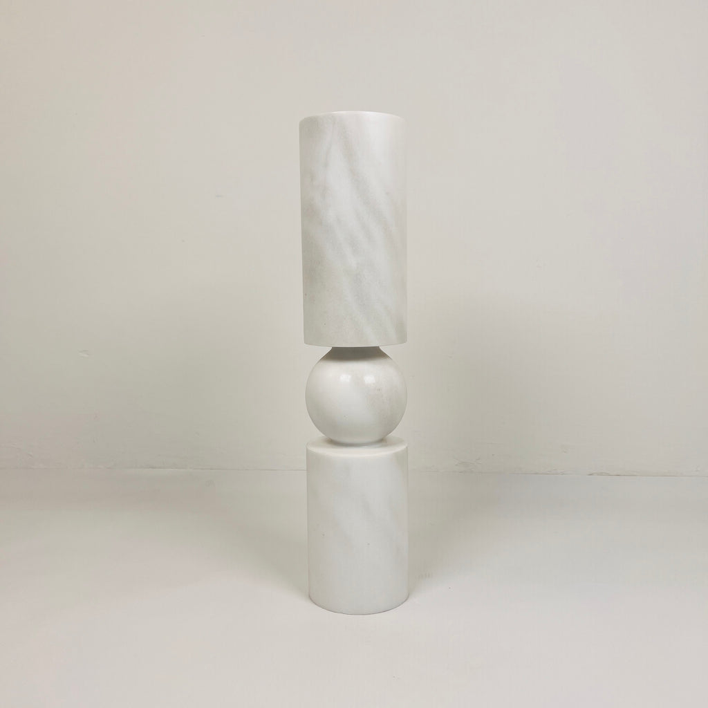 Ball Bulged Grey Marble Candle Stand (Medium)