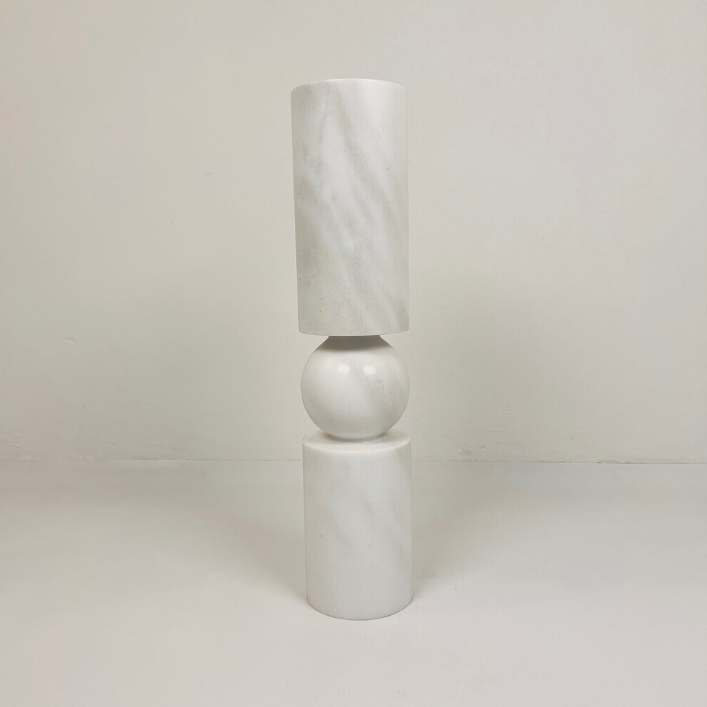 Ball Bulged Grey Marble Candle Stand (Medium)