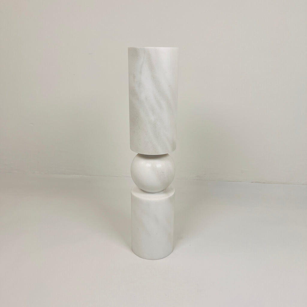 Ball Bulged Grey Marble Candle Stand (Medium)