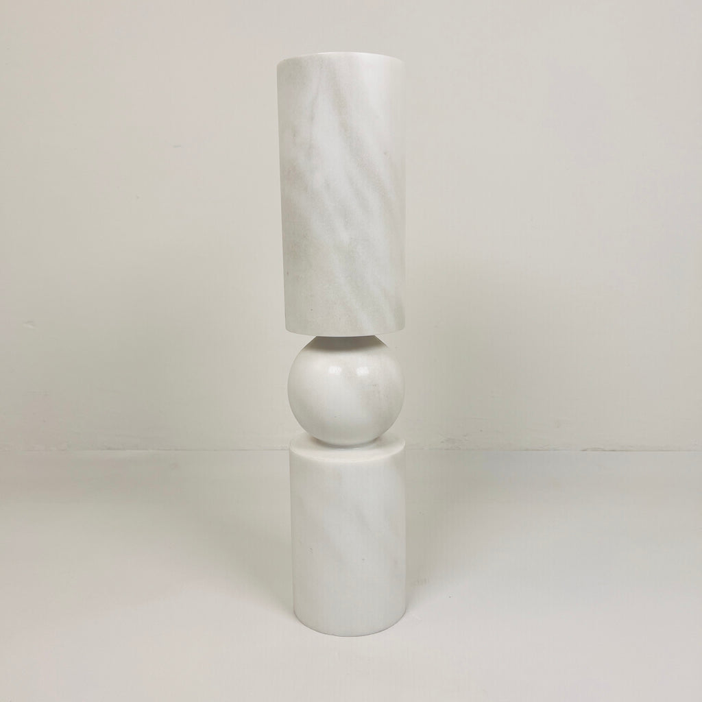 Ball Bulged Grey Marble Candle Stand (Medium)