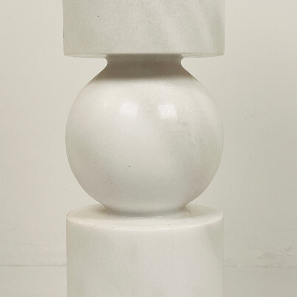 Ball Bulged Grey Marble Candle Stand (Medium)