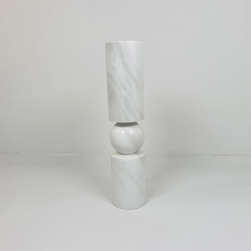 Ball Bulged Grey Marble Candle Stand (Medium)