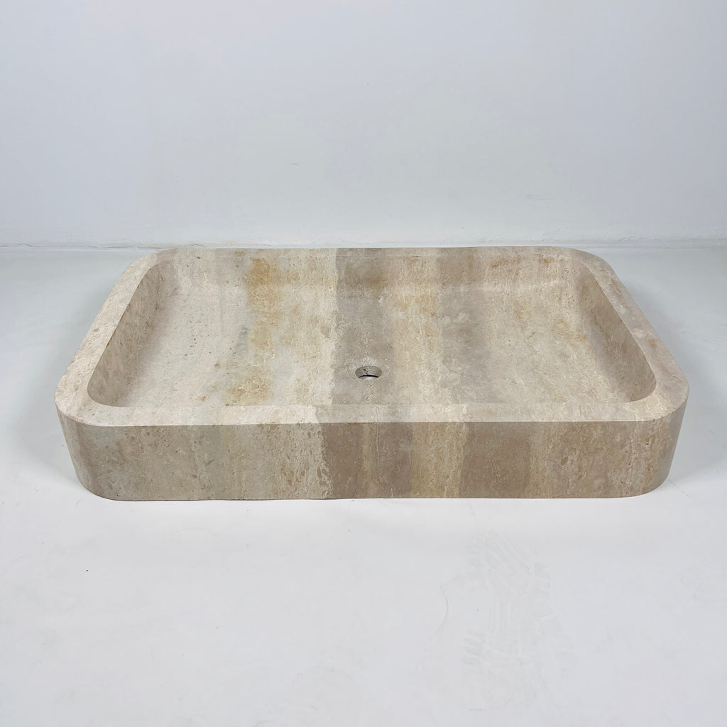 Beige-Streaked Rectangle Travertine Sink