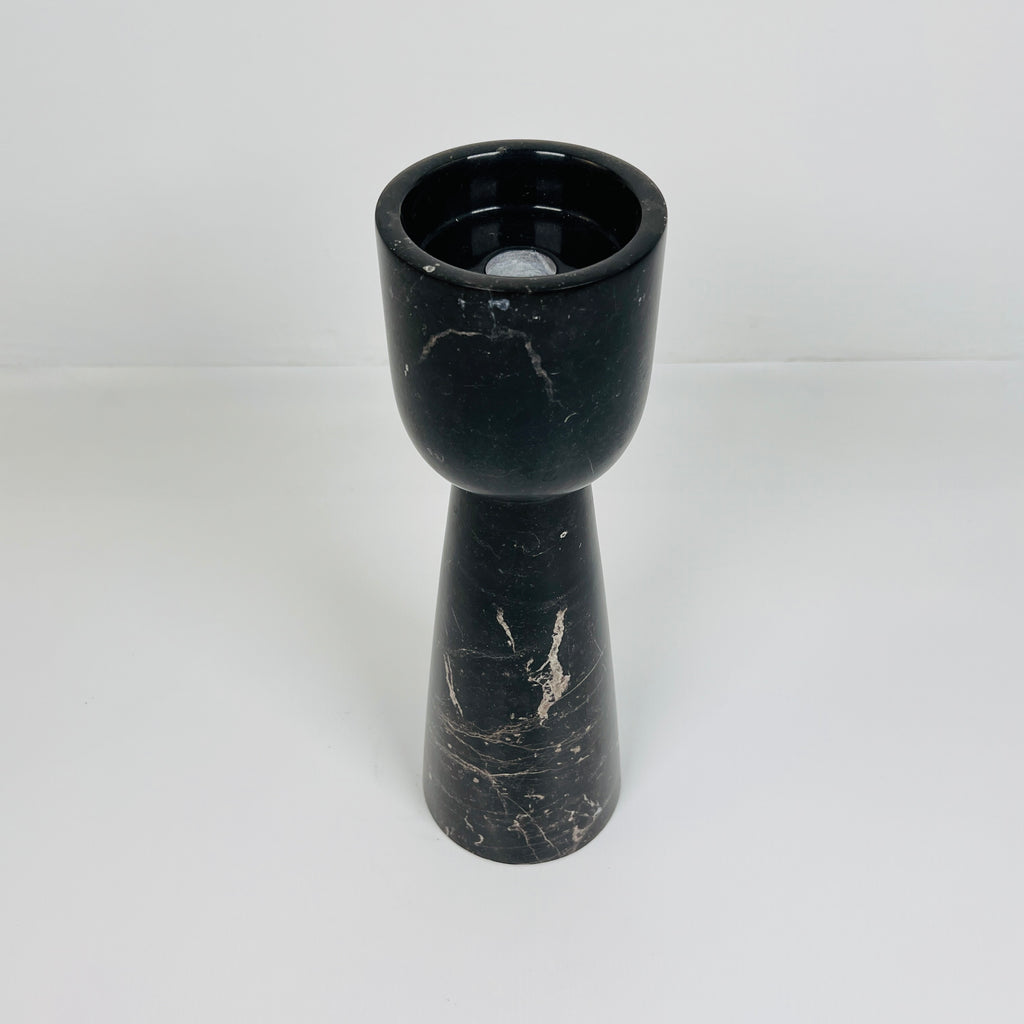 Cup Topped Black Marble Candle Stand (Small)