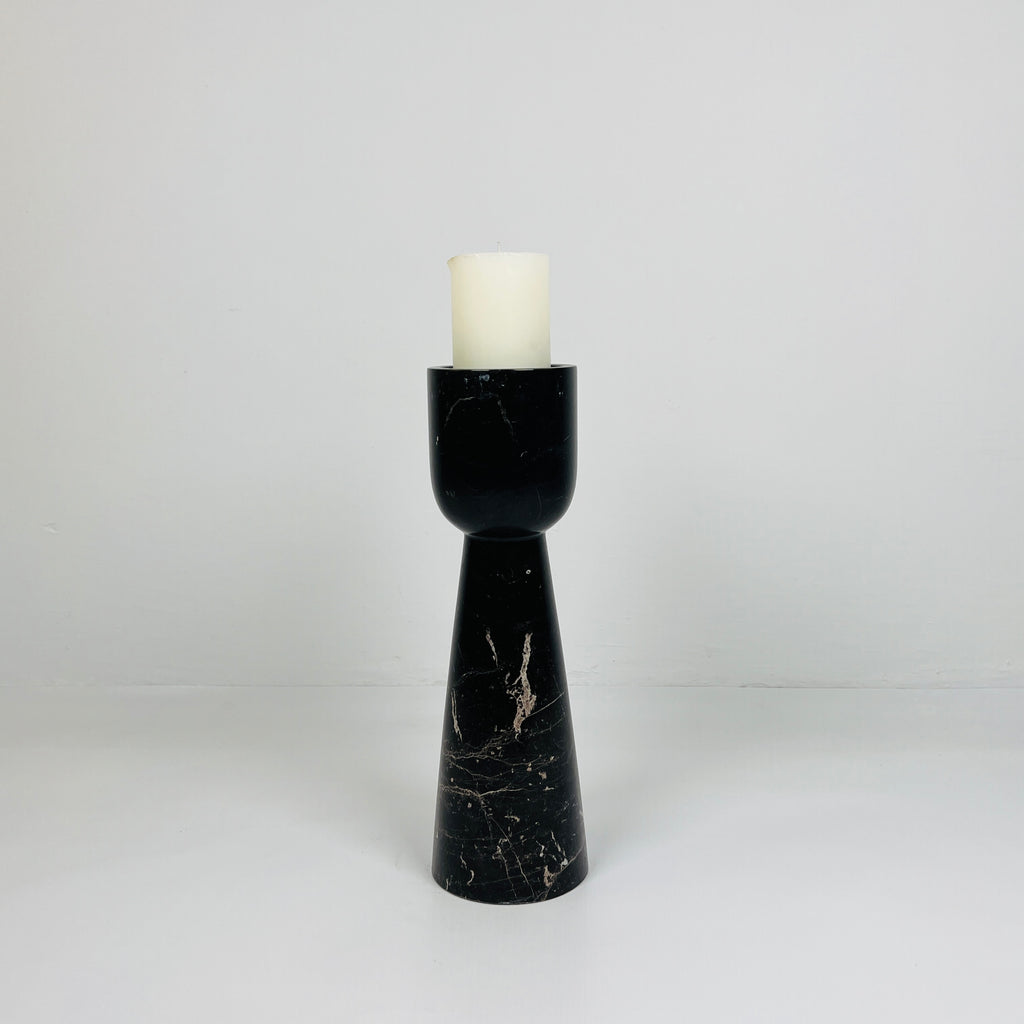 Cup Topped Black Marble Candle Stand (Small)