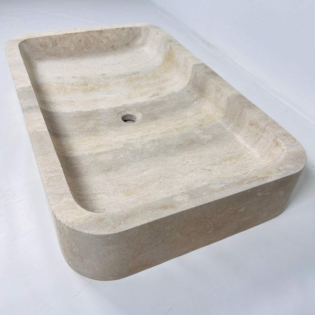 Beige-Streaked Rectangle Travertine Sink