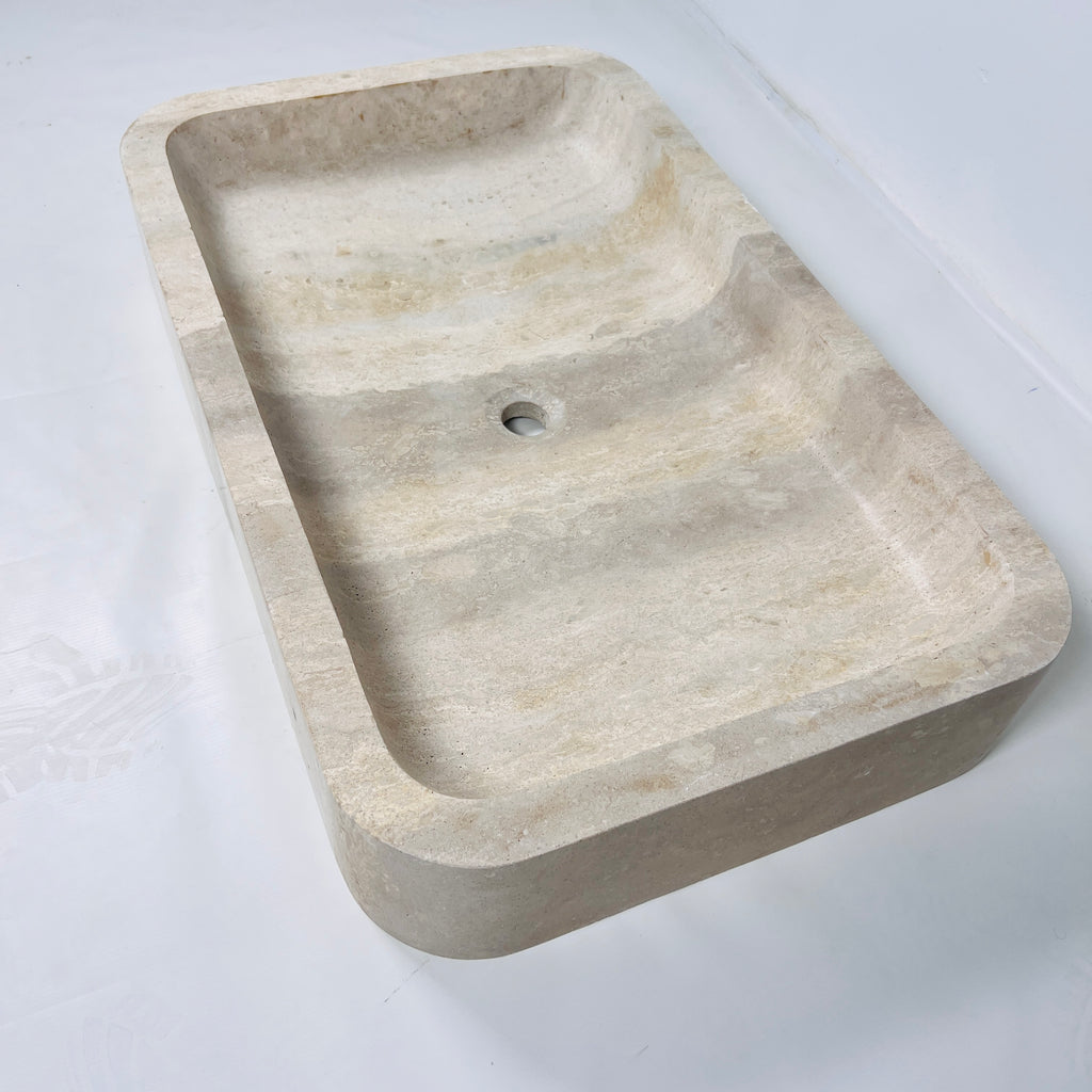 Beige-Streaked Rectangle Travertine Sink