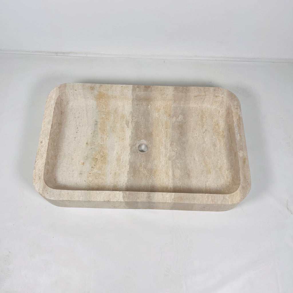 Beige-Streaked Rectangle Travertine Sink