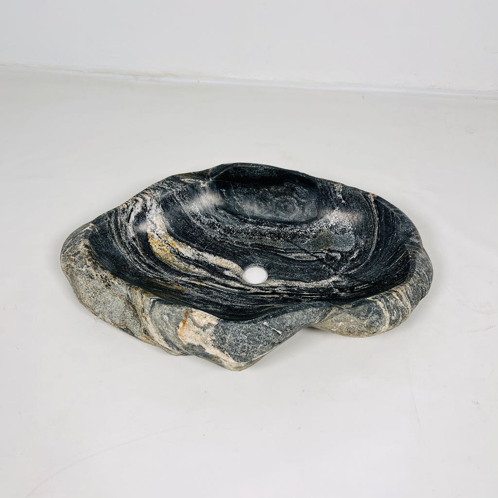 Yellow-Streaked Glazed Riverstone Sink