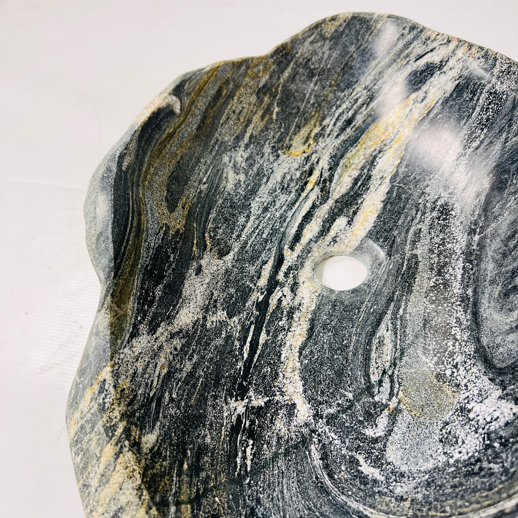 Yellow-Streaked Glazed Riverstone Sink